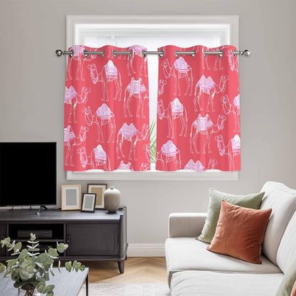 2 Panel Kitchen Cafe Curtains, Desert Camel Sunlight Filtering Nature Air Through, Home Decor Window Covering Tier Curtains for Bedroom Living Room Summer Sand Camel Animal Vintage Pink