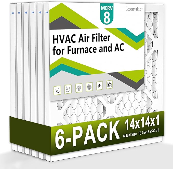 14x14x1 Air Filter MERV 8 (6-Pack), HVAC/Furnace AC Filter Replacement, Dust Defense–Comparable with MPR 600 & FPR 5 (Actual 13.75x13.75x0.75)