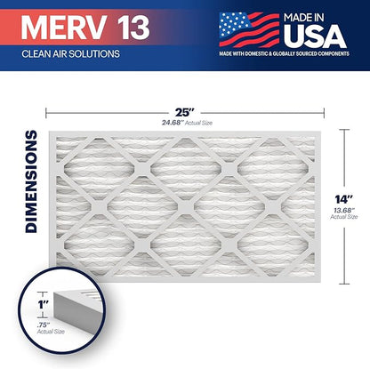 BNX TruFilter 14x25x1 Air Filter MERV 13 (6-Pack) - MADE IN USA - Electrostatic Pleated Air Conditioner HVAC AC Furnace Filters for Allergies, Pollen, Mold, Bacteria, Smoke, Allergen, MPR 1900 FPR 10