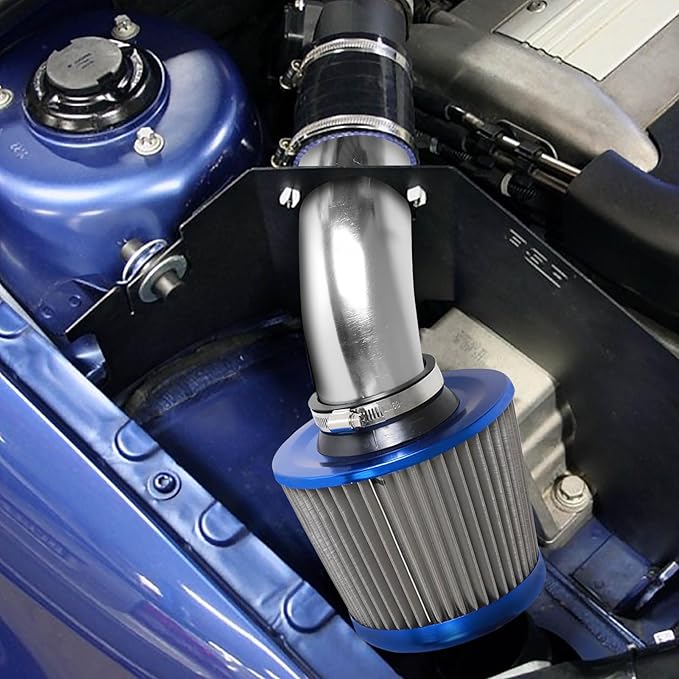 3" 76mm Universal High Flow Cold Air Intake Air Filter Upgraded Stainless Steel Cone Filter(Blue)