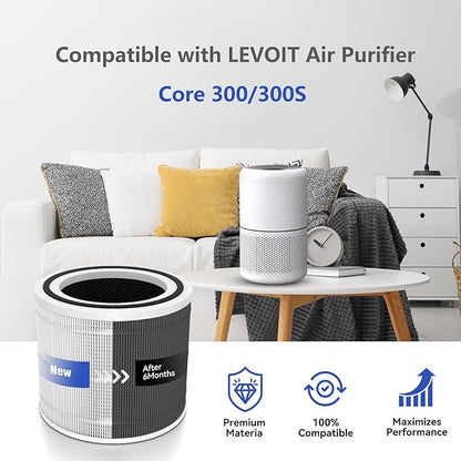 Core 300 Replacement Filter Compatible with LEVOIT Core 300/Core 300S/Core-P350, 3-in-1 True HEPA Filter, High-Efficiency Activated Carbon,Part# Core 300-RF, White, 2 Pack