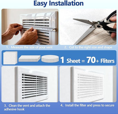MERV 8 Cut to Fit Air Filter Material, Polyester Air Filter Media with Adhesive Hook Tape for HVAC Systems, Furnaces, Return Vents, Home & Office Use(Captures Dust, Pet Dander, 3.0 Microns)
