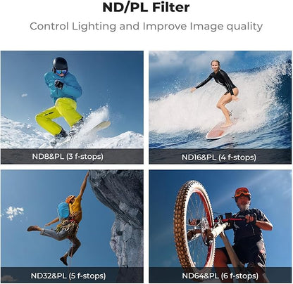 K&F CONCEPT CPL ND Filter Kit Compatible with DJI Osmo Action 6, 4 Pack (ND8/PL ND16/PL ND32/PL ND64/PL) Hybrid Neutral Density Polarizing Action Camera Accessories, Multicoated HD Optical Glass