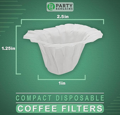 PARTY BARGAINS 300 Compact White Coffee Filter Liners – Disposable, Compatible with Keurig Brewers & K-Cup Reusable Pods, Single-Serve Paper Filters