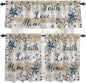 Kitchen Curtains Tiers and Valance Set of 3, Vintage Country Light Filtering Window Curtain Set, Blue Rustic Texas Star Vines Wooden Grain Rod Pocket Curtain Drapes for Living Room, 24 Inches Tiers