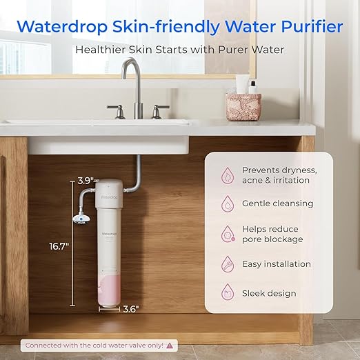 Waterdrop BFU1 Water Filter for Bathroom for Face Care, Soft Water, Strontium-enriched, Reduce 99.9% of Harmful Substance in Bathroom Sink Faucet, Reduces Skin Redness and Irritation