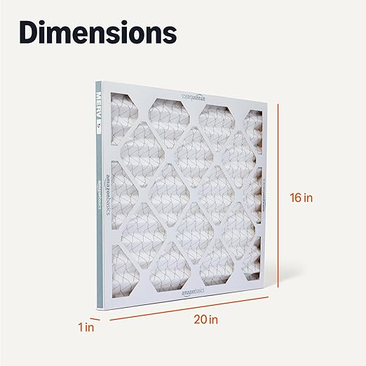 Amazon Basics MERV 5 AC Furnace Air Filter, Cardboard, 16x20x1 Inches, Pack of 6 (Actual Size: 15.75" x 19.75" x 0.75")