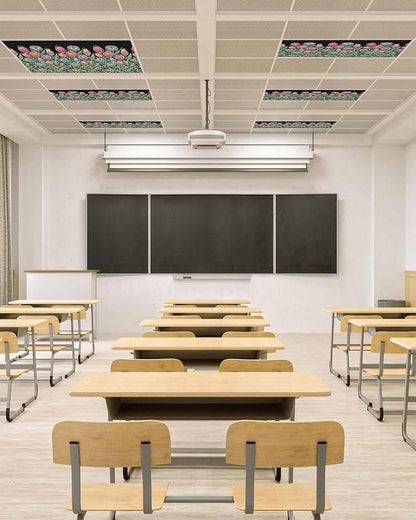 Fluorescent Light Covers for Ceiling Lights Colorful Flowers Magnetic Light Filters 3 Pack 4x2 ft Abstract Lines Floral Ceiling Lights Cover for Classroom Office School Home Drop Lamp Decor