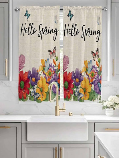 Spring Flowers Bedroom Curtains 63 Inches length, Farmhouse Vintage Country Colorful Floral Window Treatment Curtain Drapes, Rod Pocket Curtain Panels for Living Room Kitchen, 42"x63", 2 Panels
