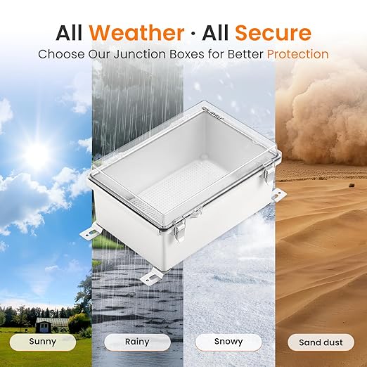 QILIPSU Outdoor WiFi Enclosure, 8.6"x6.7"x4.3" Waterproof Electrical Junction Box, Clear Plastic Hinged Cover IP67 Weatherproof for Solar Projects Network Router Led Control