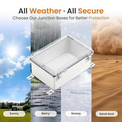 QILIPSU Outdoor WiFi Enclosure, 8.6"x6.7"x4.3" Waterproof Electrical Junction Box, Clear Plastic Hinged Cover IP67 Weatherproof for Solar Projects Network Router Led Control