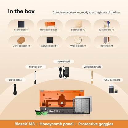 BlazeX M3 10W Laser Engraver Machine for Beginner, 0.01mm High Precision Laser Cutter and Engraver Machine for Wood Metal Glass Leather, with 360° Enclosure Honeycomb Engraving Materials, Class 1