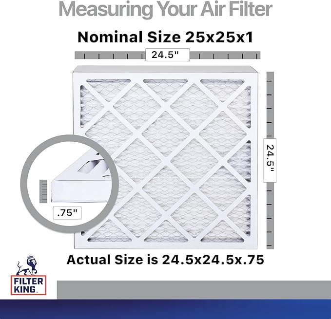 Filter King 25x25x1 Air Filter | 4-PACK | Carbon MERV 8 HVAC Pleated A/C Furnace Filters | MADE IN USA | Actual Size: 24.5 x 24.5 x .75"
