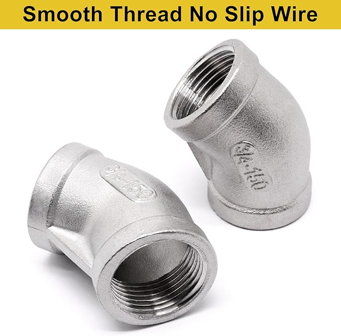 45 Degree Elbow 2PCS, 3/4" NPT Female x 3/4" NPT Female 304 Stainless Steel Pipe Fitting, Connector Coupler Apply to Outdoor/Garden/Industrial