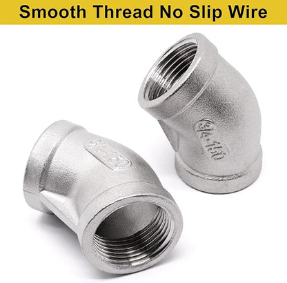 45 Degree Elbow 2PCS, 3/4" NPT Female x 3/4" NPT Female 304 Stainless Steel Pipe Fitting, Connector Coupler Apply to Outdoor/Garden/Industrial