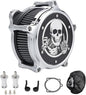 Motorcycle Air Filter Skull Style Air Cleaner with Filter Sock Dustproof Protective Cover Kit for Harley Touring 2000-07 Softail 2000-15 Dyna 2000-17, Excludes 2017 FXDLS (Chrome)