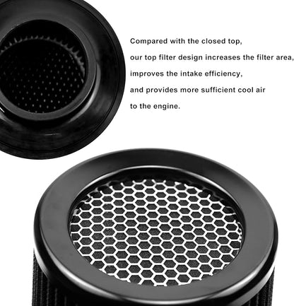 RYANSTAR 76mm 3" High Flow Round Tapered Cone Cool Air Filter Cleaner with Top Filter Design Short 163mm tall Black