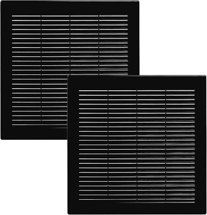 Vent Systems 10" x 10" - Pack of 2 - Black Plastic Soffit Vent Cover - Durable Flat Square Air Vent Grille with Mesh Screen - Weather Resistant Ventilation Grill - Wall & Ceiling, Indoor & Outdoor