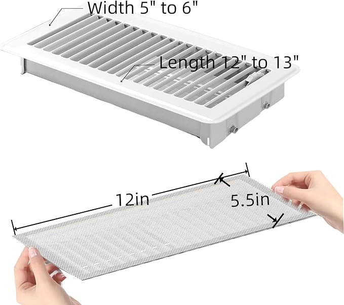 4 PCS White Magnetic Vent Covers-5.5x12 Magnetic Air Vent Covers with Mesh Screen for Floor/Wall/Ceiling Registers-Easy to Install, Durable Design(Fits Registers 5.5"to7" Width x 12" to13.5"Length)
