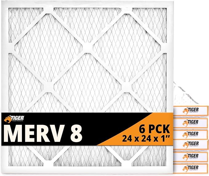 Tiger Tough 24x24x1 Air Filter MERV 8 MPR 600-800, High-Performance Pleated HVAC AC Furnace Filter Replacement for Home, 6-Pack