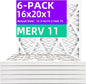16x20x1 MERV 11 (6-Pack) Pleated Air Filter (Actual Size: 15.75x19.75x0.75") MPR 1200 & FPR 7, Furnace Air Filters