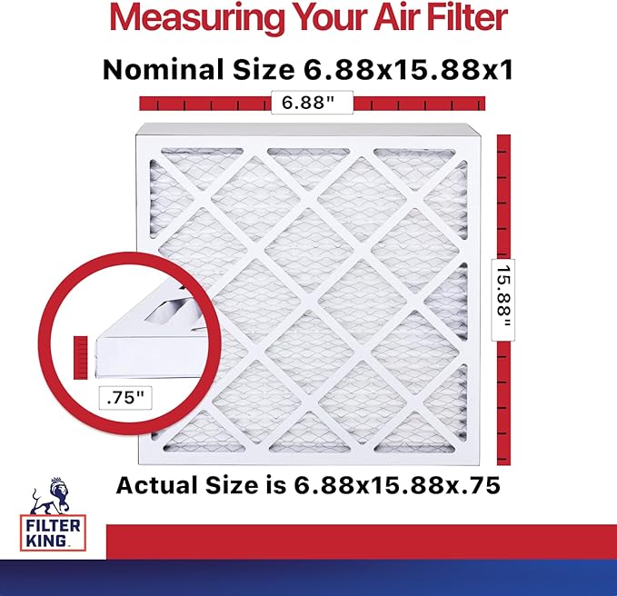 Filter King 6.88x15.88x1 Air Filter | 4-PACK | MERV 11 HVAC Pleated A/C Furnace Filters | MADE IN USA | Actual Size: 6.88 x 15.88 x .75"