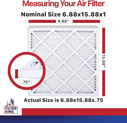 Filter King 6.88x15.88x1 Air Filter | 6-PACK | MERV 11 HVAC Pleated A/C Furnace Filters | MADE IN USA | Actual Size: 6.88 x 15.88 x .75"