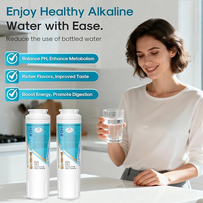 ICEPURE Alkaline UKF8001 Refrigerator Water Filter Replacement for Whirlpool EDR4RXD1, EveryDrop Filter 4, Maytag UKF8001, 4396395, UKF8001P, UKF8001AXX, RFC0900A, UKF8001AXX-200, Enhances PH, 4 Pack