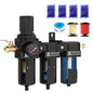 NEWPO 1/2" NPT 3 Stage Air Drying System,Air Dryer for Compressor with 5＆0.01 Micron Filter Cartridge，Desiccant Dryer & Air Regulator, Metal Bowl Semi-Auto Drain