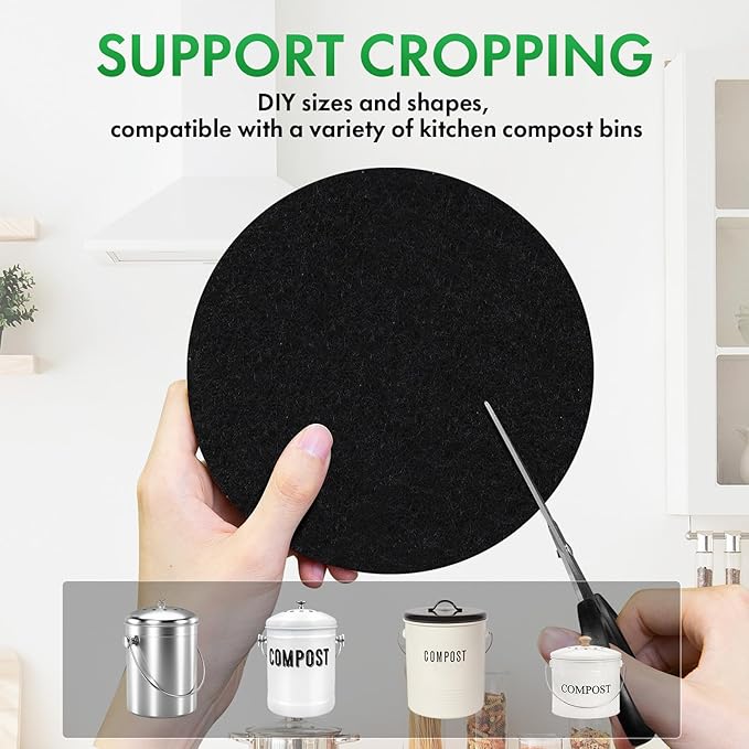 ENLOY 7.25 Inch Charcoal Filters for Kitchen Compost Bin, 12 Pack Compost Bin Charcoal Filters for Countertop Bin Pail Replacement, Longer Lasting Round Activated Charcoal Home Bucket Refill Sets