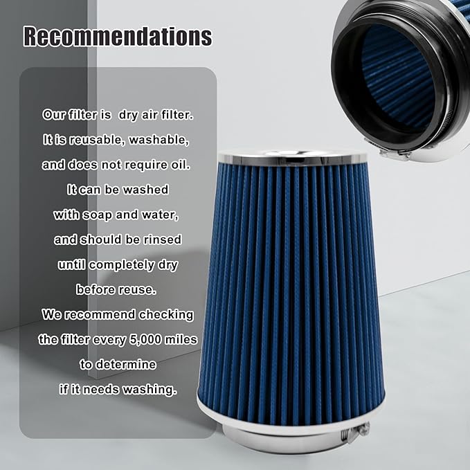 RYANSTAR RACING 102mm 4" High Flow Round Tapered Cone Cool Air Filter Cleaner with Top Filter Design Short 231mm tall Blue