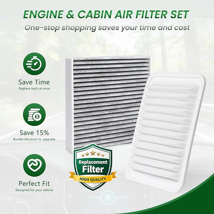 Cabin and Engine Air Filter Fits for VIBE (2009-2010), IM 2016, XD(2008-2014), COROLLA (2009-2019), COROLLA IM (2017-2018), MATRIX (2009-2014), YARIS (2006-2018), Replace for CF10285, CA10190