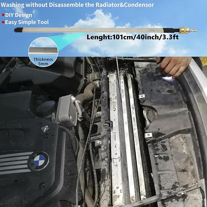 Lucstar Radiator Cleaning Wand & Car A/C Condenser Cleaner(40"wand+Coupler+Valve Switch)， Engine Cabin Air Filter Flusher, Connect with Pressure Washer Air Compressor for Cleaning Home Car Truck