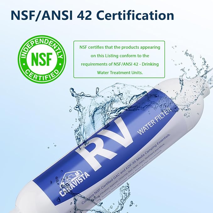 RV Water Filter - Inline Water Filter with Flexible Hose Protector - NSF & ANSI 42 Certified - Camping Essentials for Reducing Odors, Bad Taste, Chlorine and Rust（2 Pack）