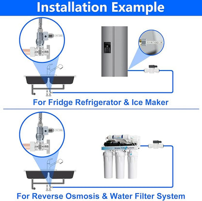 Refrigerator Water Line Kit Connection and 1/4 Compression Ice Maker Installation Kit,1/4" OD Tubing with Quick Connect for Fridge IceMaker RO Systems Water Filters Faucet,+Feed Water Adapter 25ft
