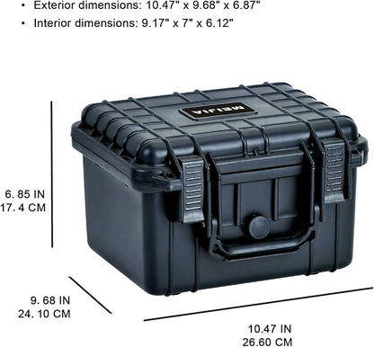 MEIJIA Portable All Weather Waterproof Camera Case With Foam,Fit Use of Drones,Camera,Equipments,Elegant Black,10.62 x9.68x6.87inches