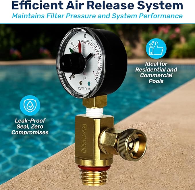 RV40600 (98209800) Brass Air Relief Valve | Compatible with Pool Filter Systems - FNS, Clean and Clear, Quad DE, 4000 Series Filters I Essential Pool Maintenance Accessory, Yellow/Black