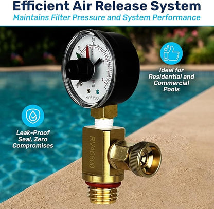 RV40600 (98209800) Brass Air Relief Valve | Compatible with Pool Filter Systems - FNS, Clean and Clear, Quad DE, 4000 Series Filters I Essential Pool Maintenance Accessory, Yellow/Black