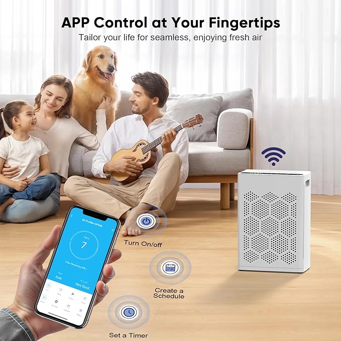 DAYETTE Air Purifiers for Home Large Room Up to 2400 Ft² with Fragrance, Smart WiFi Alexa Control,Auto Mode, HEPA Air Purifier with Washable Prefilter for Bedroom, Dorm Room, Pets, Office