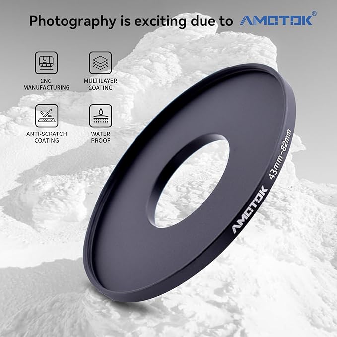 43mm to 82mm Lens adapter/43mm Lens to 82mm Camera Filters Ring Compatible All 43mm Camera Lenses to 82mm UV CPL ND Filter Accessory and 82mm Lens Hood(43-82mm)