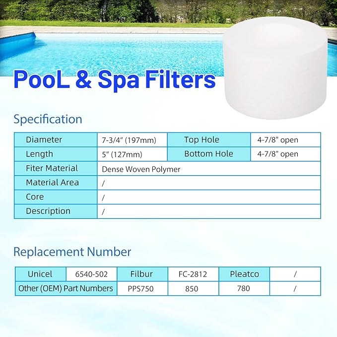 HANXER® Sundance 6540-502 Hot Tub Filter Cartridge Replaces for FC-2812, Sundance Series 850 780, PPS750, PSD25-6, PP2002, AK-6540502, Inner Pre Filter Disposable for Spa, 1 Pack