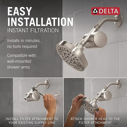 Delta Faucet Clarifi Standard Shower Filter Attachment Brushed Nickel with Additional Filter Cartridge