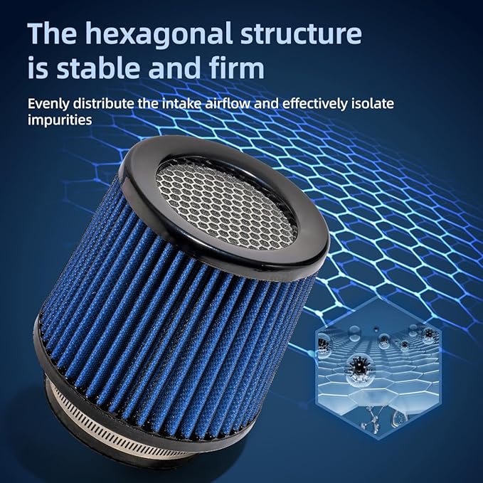 3" 3.5" 4" Inlet Car Replacement Cold Air Intake Filter 76mm 89mm 102mm 3 Sizes in 1 High Flow Performance Cone Air Filter (Blue)
