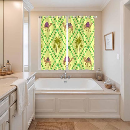 2 Panel Kitchen Cafe Curtains, Desert Sand Camels Sunlight Filtering Nature Air Through, Window Decor Tier Curtains for Living Room 104W x 84L inch Palm Trees Tropical Plants Polka Dot Yellow