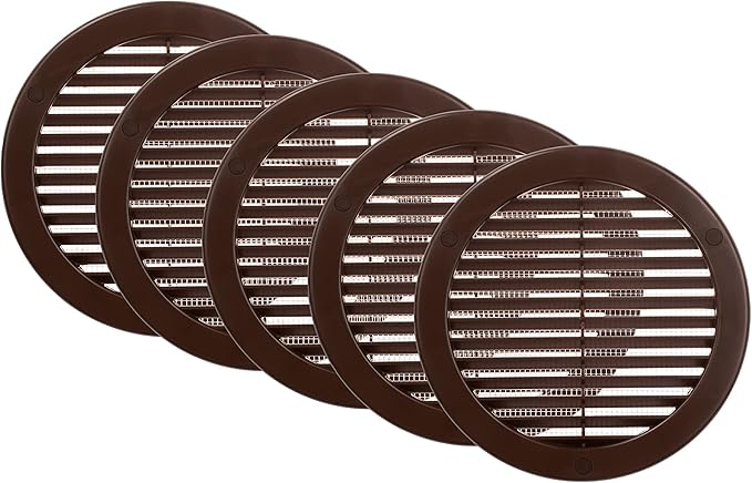 Vent Systems 6" Inch (Opening Dimensions) - Pack of 5 - Brown Soffit Vent Cover - Plastic Round Air Vent Grille - Built-in Mesh Screen - HVAC Register Louver for Bathroom, Home, Kitchen