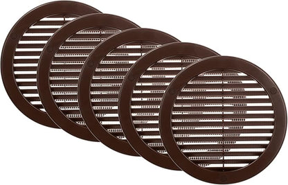 Vent Systems 6" Inch (Opening Dimensions) - Pack of 5 - Brown Soffit Vent Cover - Plastic Round Air Vent Grille - Built-in Mesh Screen - HVAC Register Louver for Bathroom, Home, Kitchen