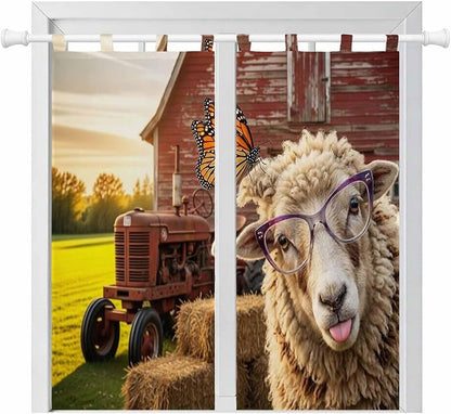 Farm Sheep Living Room Curtains 84 Inch Length, Window Curtains Tab Top, Farmhouse Barn Funny Animals Butterfly Light Filtering Window Treatments Drapes 42"x84" 2 Panel