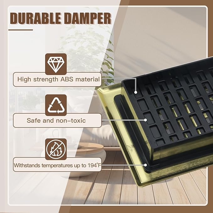 2 Packs Floor Vent Air Register 4X10 Inch Brushed Gold Color Floor Register Vents Heavy Duty Walkable Steel Floor Register Easy Adjust