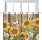 Farmhouse Sunflowers Bedroom Curtains 63 Inch Length, Window Curtains Tab Top, Rustic Floral Buttterfly Wood Board Brown Light Filtering Window Treatments Drapes 42"x63" 2 Panel