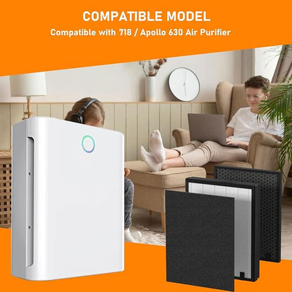 S630/630/718 HEPA Filter Replacement Compatible with Okaysou (OKSOU) Apollo 718 / Apollo 630 Air Cleaner Purifier, 3 Stage H13 Ture HEPA Filter, 2-Pack